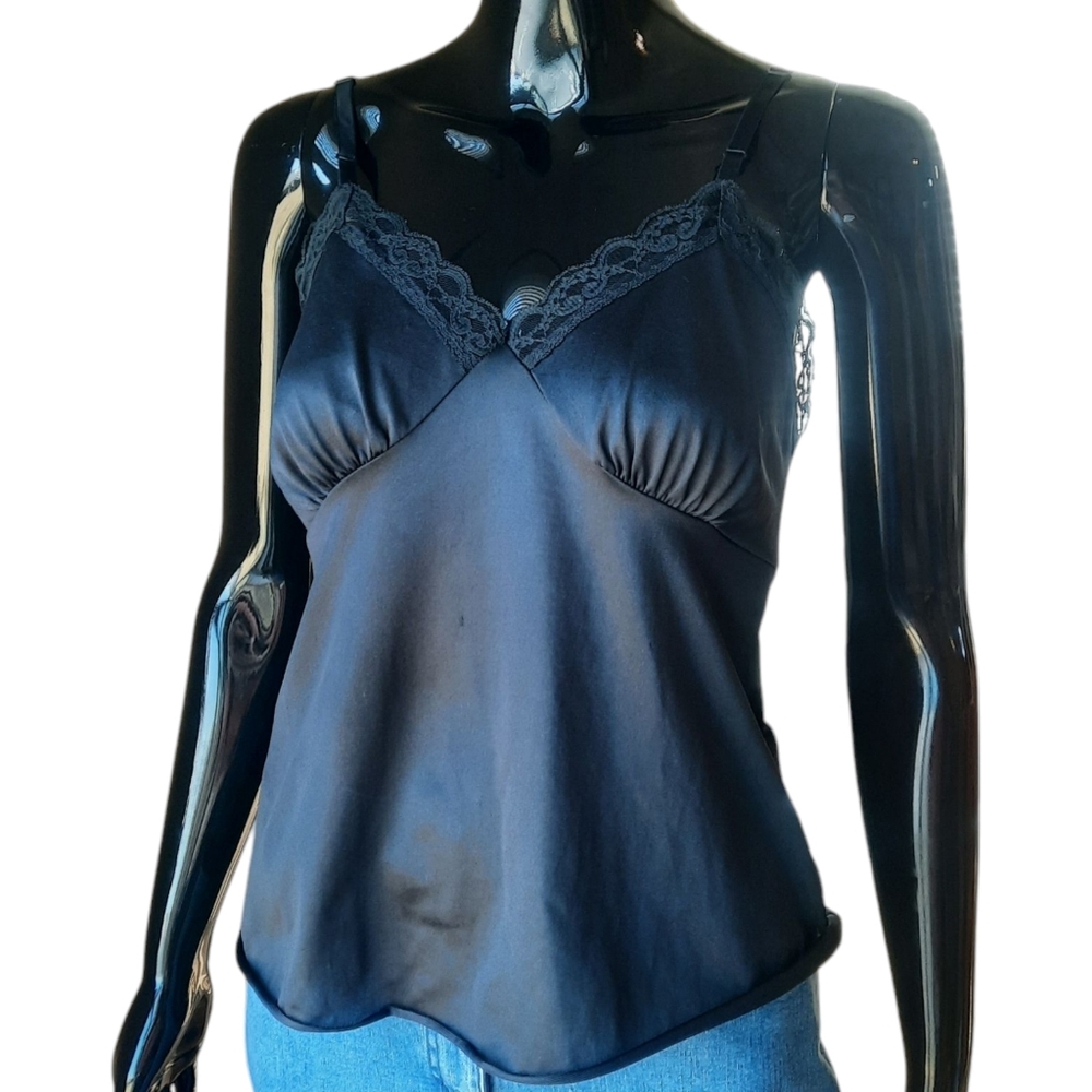Vintage 70s 80s Black Lace Camisole | Made in USA | Size 38 / Medium / Large